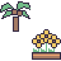 Pixel art Palmier et Tournesol en jardinière, grille 48 × 48