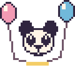 Pixel art Panda avec des ballons, grille 40 × 40