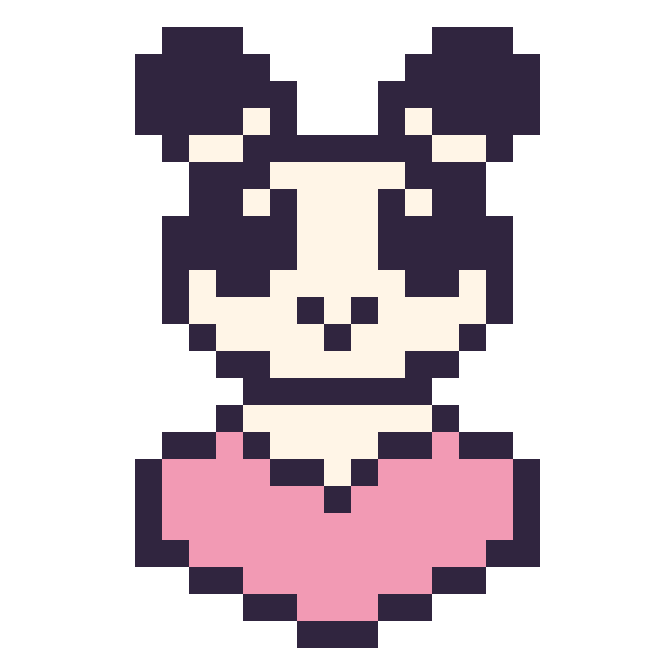 Modèle de pixel art Panda avec un cœur sur une grille de 24 par 24 cases
