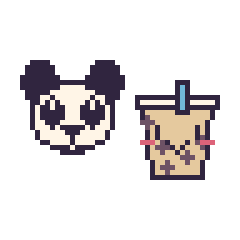 Pixel art Panda et Boba kawaii, grille 48 × 48