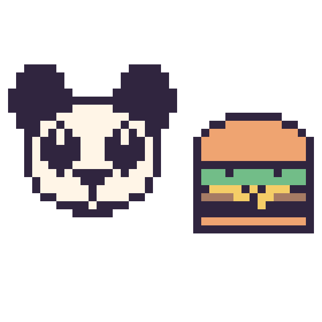 Modèle de pixel art Panda et Burger kawaii 16 × 16 sur une grille de 40 par 40 cases