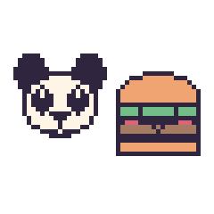 Pixel art Panda et Burger kawaii, grille 48 × 48