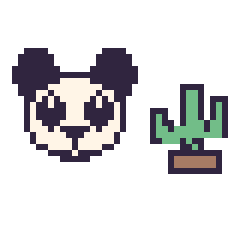 Pixel art Panda et Cactus kawaii 16 × 16, grille 40 × 40