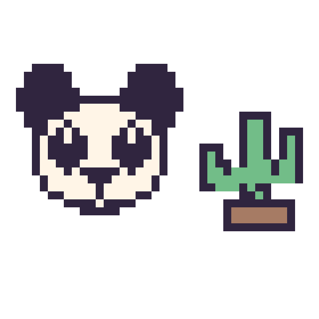 Modèle de pixel art Panda et Cactus kawaii 16 × 16 sur une grille de 40 par 40 cases