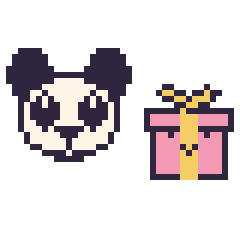 Pixel art Panda et Cadeau kawaii 16 × 16, grille 40 × 40