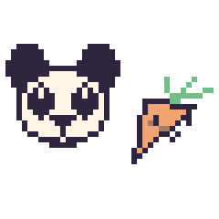 Pixel art Panda et Carotte kawaii 16 × 16, grille 40 × 40