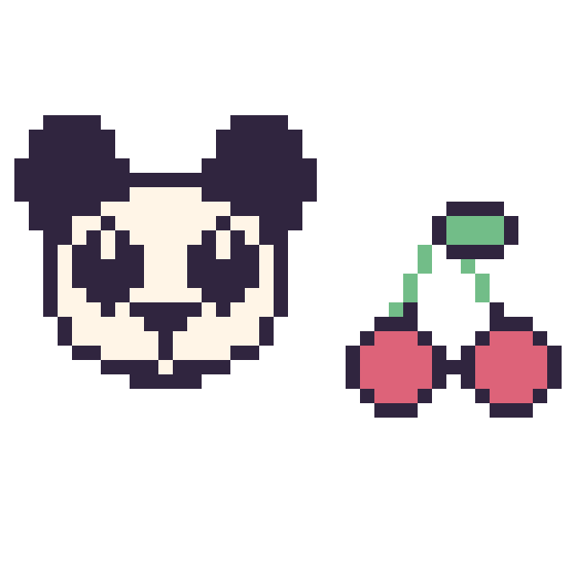 Modèle de pixel art Panda et Cerise kawaii 16 × 16 sur une grille de 40 par 40 cases