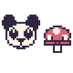 Pixel art Panda et Champignon kawaii 16 × 16, grille 40 × 40