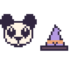 Pixel art Panda et Chapeau de sorcière kawaii 16 × 16, grille 40 × 40