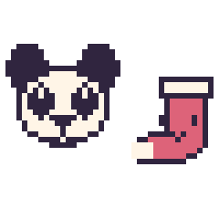 Pixel art Panda et Chaussette de Noël kawaii 16 × 16, grille 40 × 40