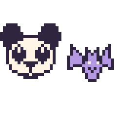 Pixel art Panda et Chauve-souris kawaii 16 × 16, grille 40 × 40