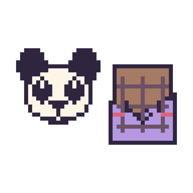 Modèle de pixel art Panda et Chocolat kawaii sur une grille de 48 par 48 cases