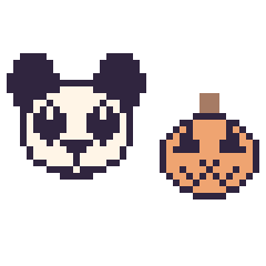 Pixel art Panda et Citrouille d'Halloween kawaii 16 × 16, grille 40 × 40