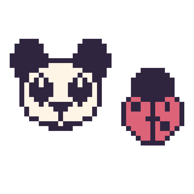 Modèle de pixel art Panda et Coccinelle kawaii 16 × 16 sur une grille de 40 par 40 cases