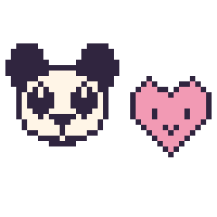 Pixel art Panda et Cœur kawaii 16 × 16, grille 40 × 40