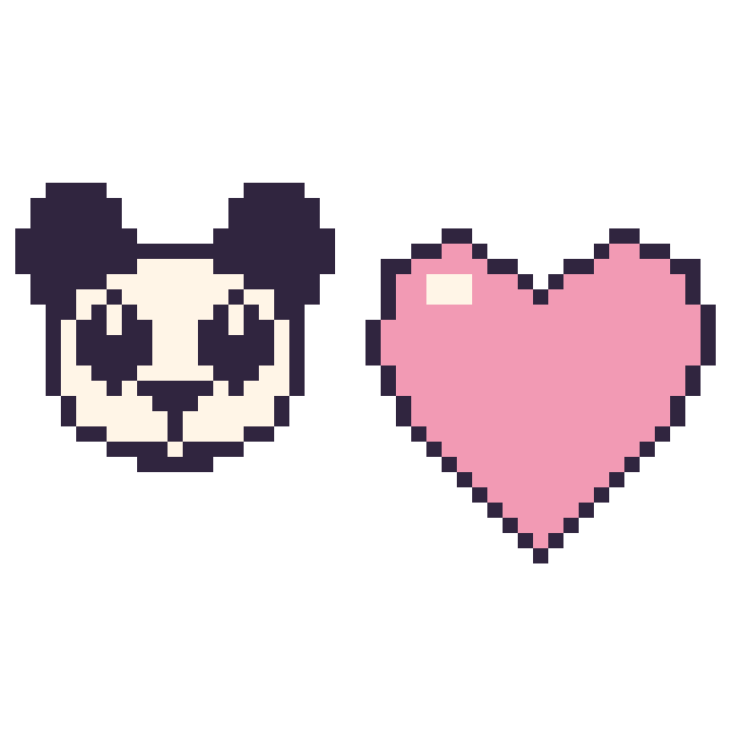 Modèle de pixel art Panda et Cœur sur une grille de 48 par 48 cases