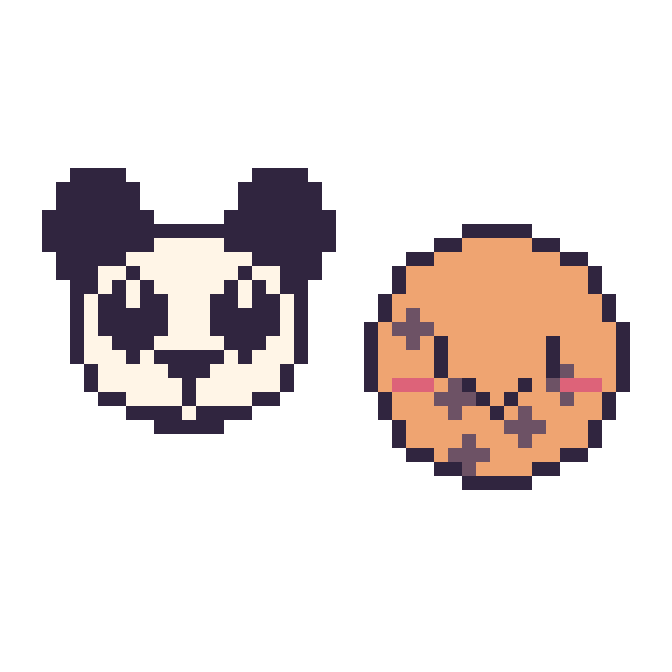 Modèle de pixel art Panda et Cookie kawaii sur une grille de 48 par 48 cases
