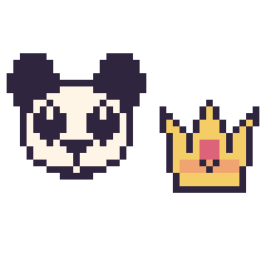 Pixel art Panda et Couronne kawaii 16 × 16, grille 40 × 40