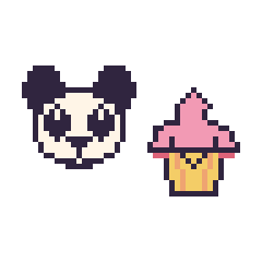 Pixel art Panda et Cupcake kawaii, grille 48 × 48