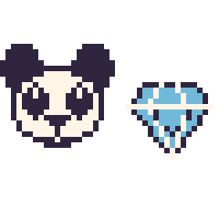 Pixel art Panda et Diamant kawaii 16 × 16, grille 40 × 40