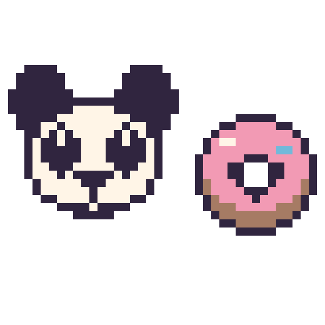 Modèle de pixel art Panda et Donut kawaii 16 × 16 sur une grille de 40 par 40 cases