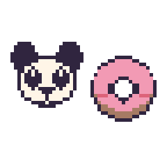 Pixel art Panda et Donut kawaii, grille 48 × 48