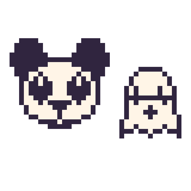 Modèle de pixel art Panda et Fantôme kawaii 16 × 16 sur une grille de 40 par 40 cases