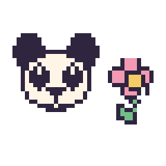 Pixel art Panda et Fleur kawaii 16 × 16, grille 40 × 40