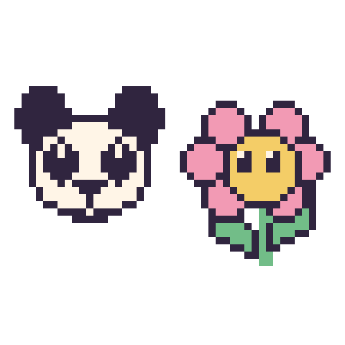 Modèle de pixel art Panda et Fleur kawaii sur une grille de 48 par 48 cases