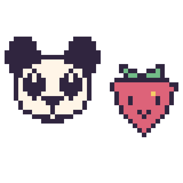 Modèle de pixel art Panda et Fraise kawaii 16 × 16 sur une grille de 40 par 40 cases
