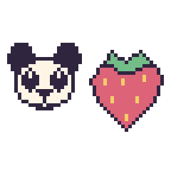 Pixel art Panda et Fraise, grille 48 × 48