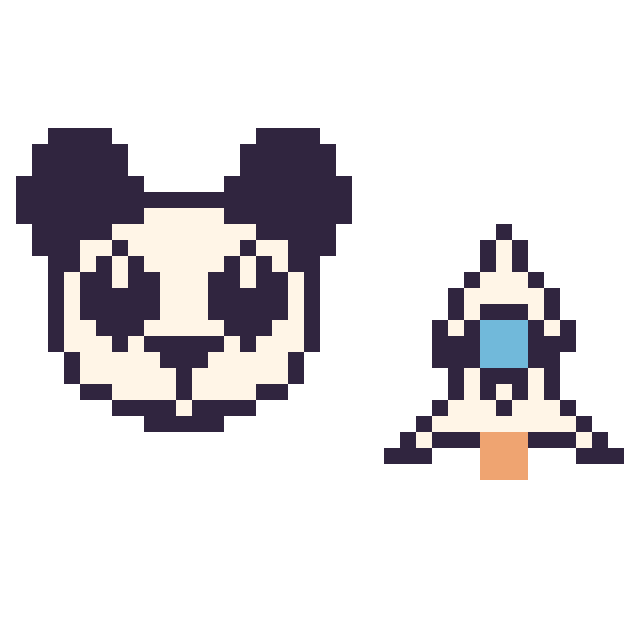 Modèle de pixel art Panda et Fusée kawaii 16 × 16 sur une grille de 40 par 40 cases