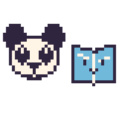 Pixel art Panda et Livre kawaii 16 × 16, grille 40 × 40