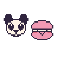 Pixel art Panda et Macaron kawaii, grille 48 × 48