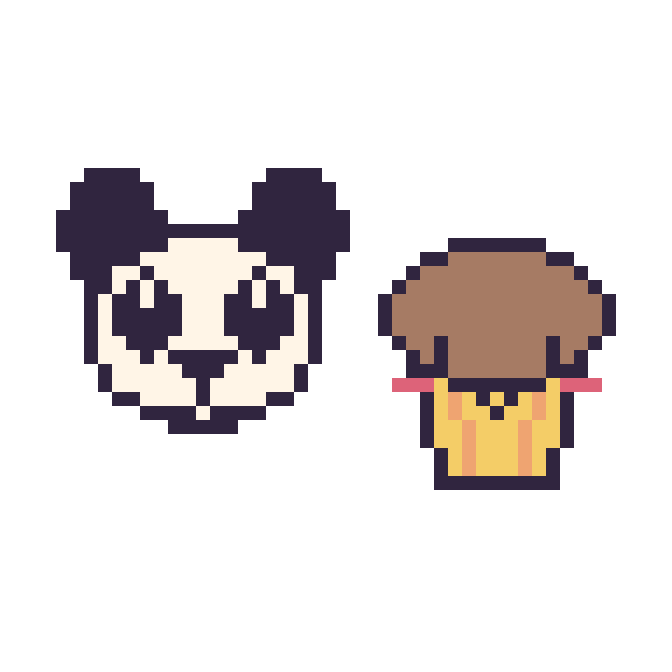 Modèle de pixel art Panda et Muffin kawaii sur une grille de 48 par 48 cases
