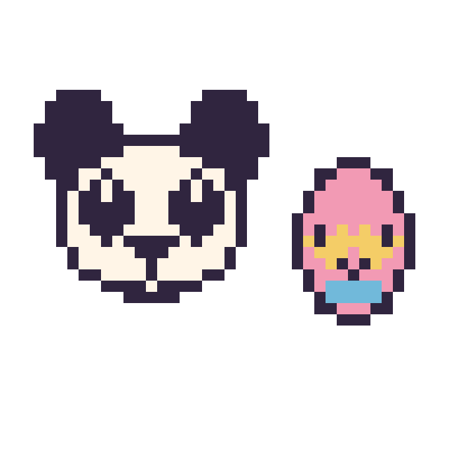 Modèle de pixel art Panda et Œuf de Pâques kawaii 16 × 16 sur une grille de 40 par 40 cases