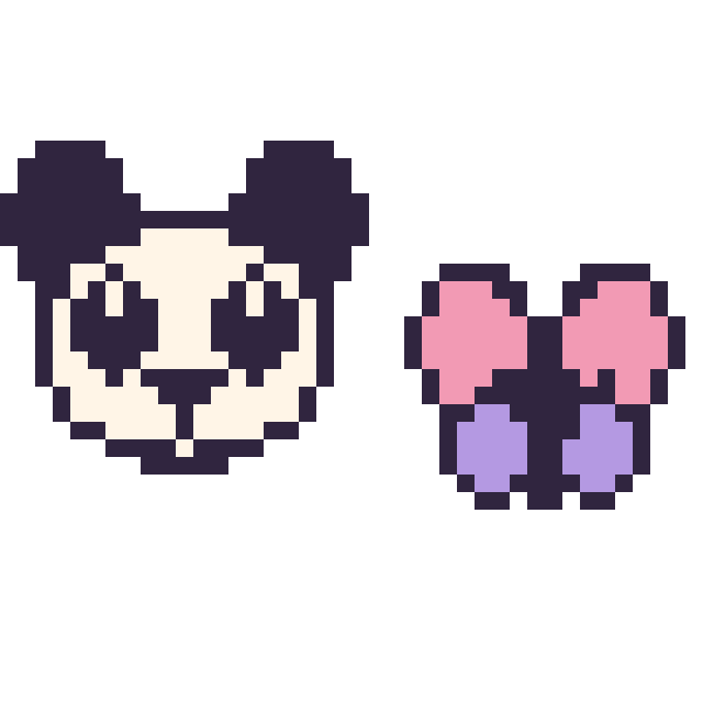 Modèle de pixel art Panda et Papillon kawaii 16 × 16 sur une grille de 40 par 40 cases