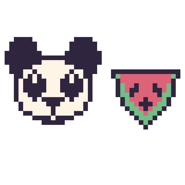 Modèle de pixel art Panda et Pastèque kawaii 16 × 16 sur une grille de 40 par 40 cases