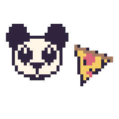 Pixel art Panda et Pizza kawaii 16 × 16, grille 40 × 40