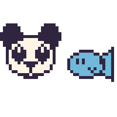 Pixel art Panda et Poisson kawaii 16 × 16, grille 40 × 40