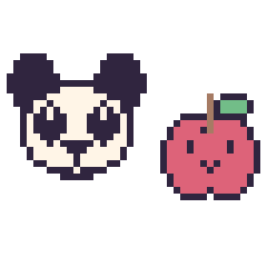 Pixel art Panda et Pomme kawaii 16 × 16, grille 40 × 40