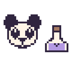 Pixel art Panda et Potion kawaii 16 × 16, grille 40 × 40