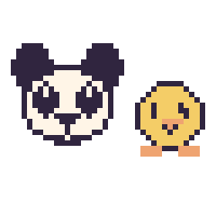 Pixel art Panda et Poussin kawaii 16 × 16, grille 40 × 40