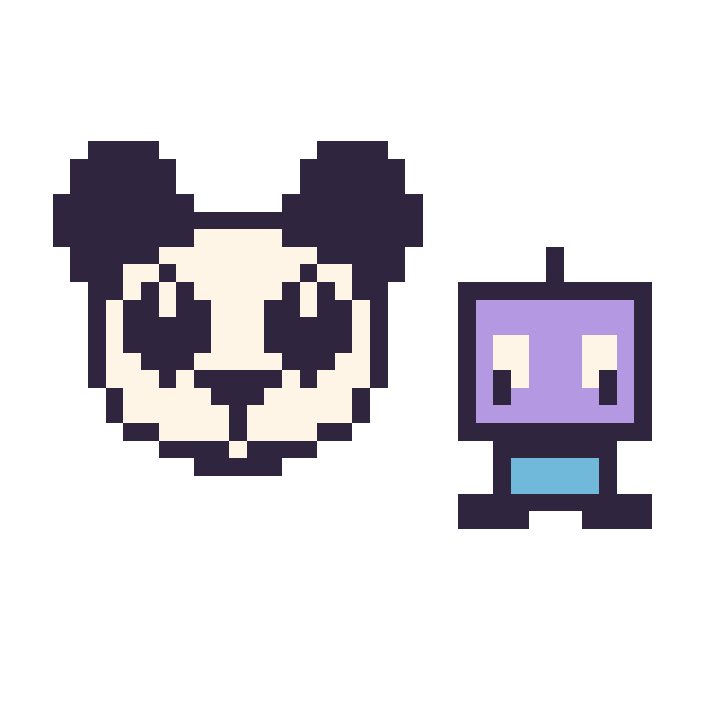 Modèle de pixel art Panda et Robot kawaii 16 × 16 sur une grille de 40 par 40 cases