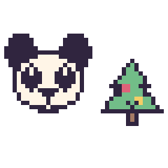Pixel art Panda et Sapin de Noël kawaii 16 × 16, grille 40 × 40