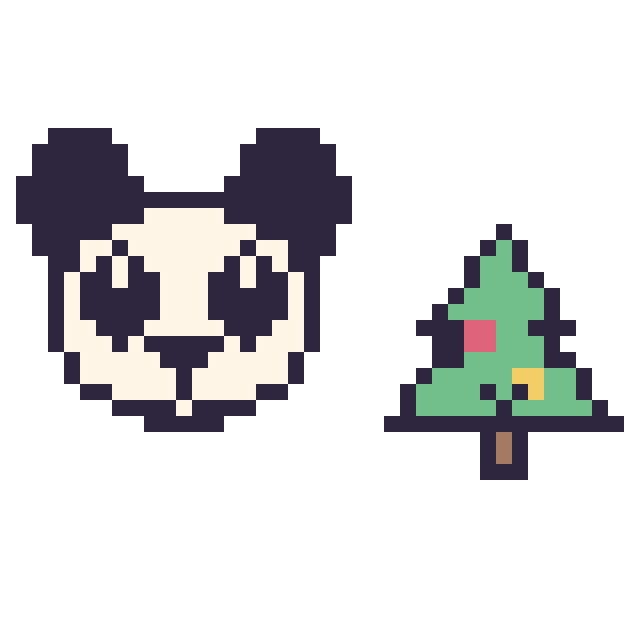 Modèle de pixel art Panda et Sapin de Noël kawaii 16 × 16 sur une grille de 40 par 40 cases