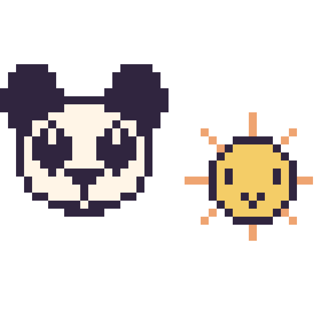Modèle de pixel art Panda et Soleil kawaii 16 × 16 sur une grille de 40 par 40 cases