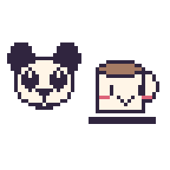 Pixel art Panda et Tasse de thé kawaii, grille 48 × 48