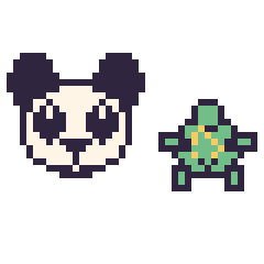 Pixel art Panda et Tortue kawaii 16 × 16, grille 40 × 40