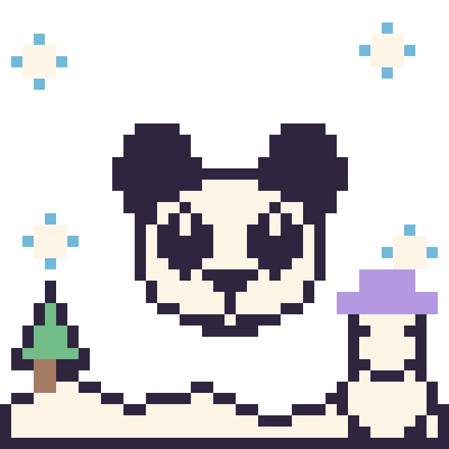 Modèle de pixel art Panda en hiver sur une grille de 40 par 40 cases